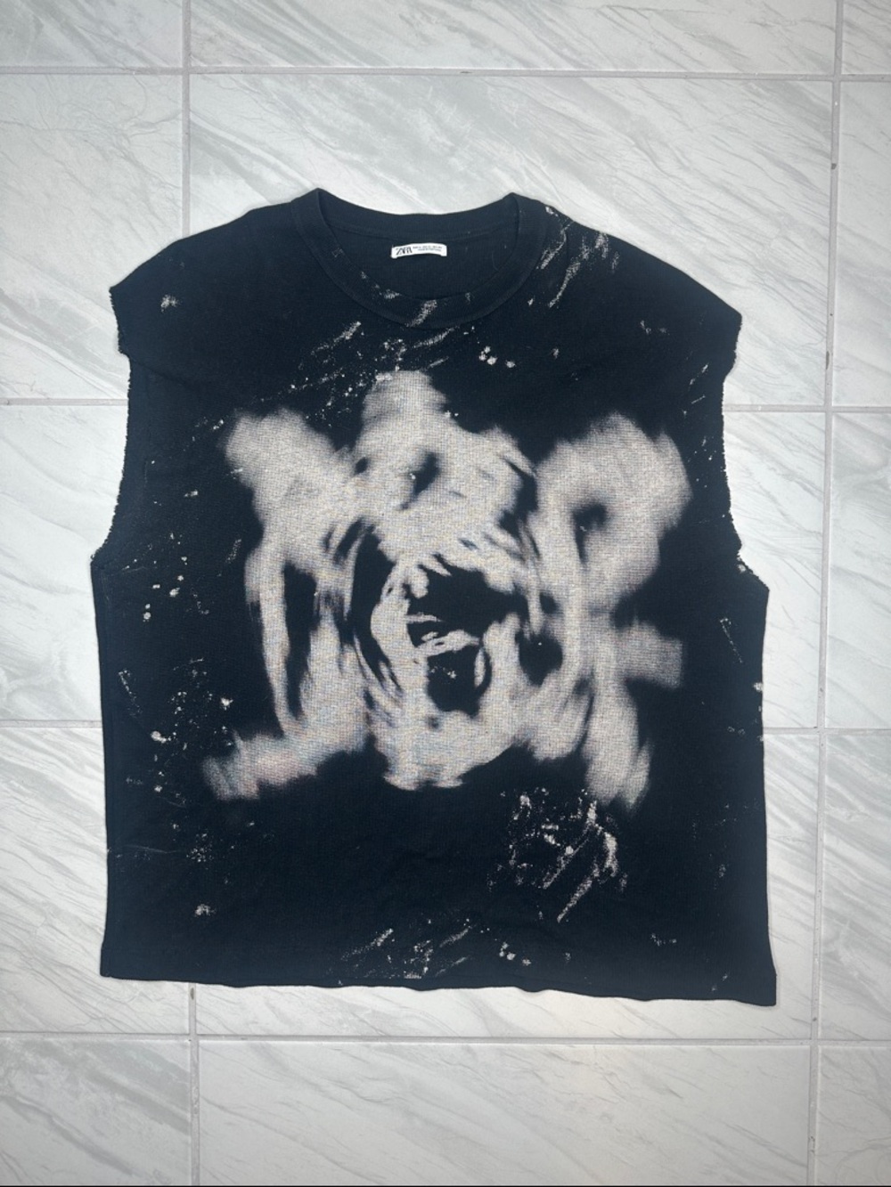 Zara Black Crewneck Sweater with Subtle Bleach Detail